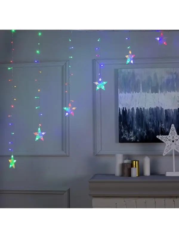 Гирлянда &laquo;Бахрома-арка&raquo; 2.5&times;1.2 м с насадками &laquo;Звёзды&raquo;, IP20, прозрачная нить, 136 LED, свечение мульти, 8 режимов, 220 В