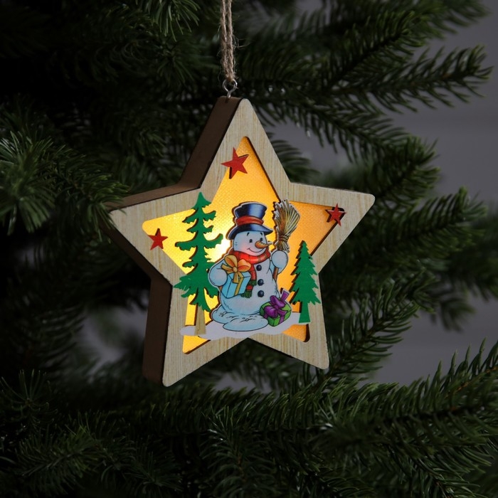 Ёлочная игрушка «Звезда со снеговиком», от батареек, свечение тёплое белое Ёлочная игрушка «Звезда со снеговиком», от батареек, свечение тёплое белое