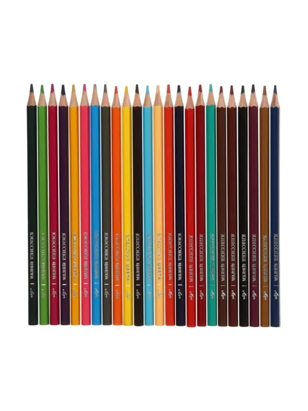 Карандаши 24 цветов, заточенные, шестигранные, с точилкой, дерево