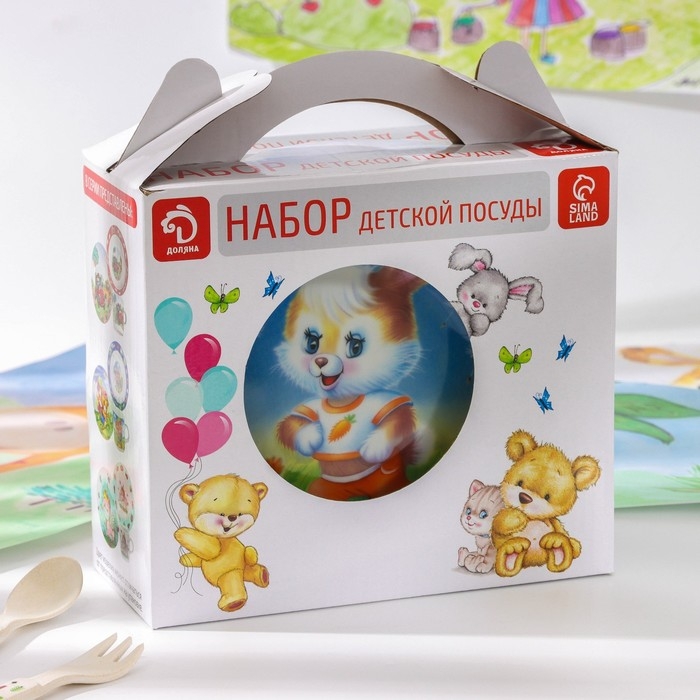 Набор детской посуды Доляна «Заяц футболист», 3 предмета: кружка 230 мл, миска 400 мл, тарелка d=18 см Набор детской посуды Доляна «Заяц футболист», 3 предмета: кружка 230 мл, миска 400 мл, тарелка d=18 см