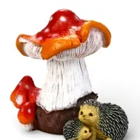 Садовая фигура &laquo;Гриб-мухомор с ежами&raquo; из полистоуна, 40&times;32&times;40 см