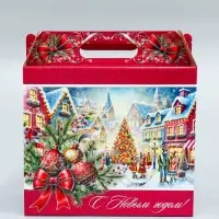 Коробка подарочная новогодняя «Рождественский город» 34×14×35.5 см