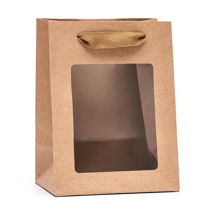Пакет подарочный, с окном, 20 х 15 х 10 см, крафт, 1шт Пакет подарочный, с окном, 20 х 15 х 10 см, крафт, 1шт