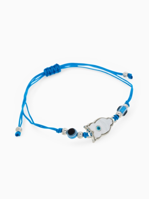 Браслет-оберег «Сова» на нити, мудрость, глазик, цвет голубой в серебре