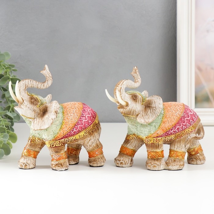Сувенир полистоун Сувенир полистоун "Слон в разноцветной попоне с рисунками" под дерево МИКС 15х16х7,7 см