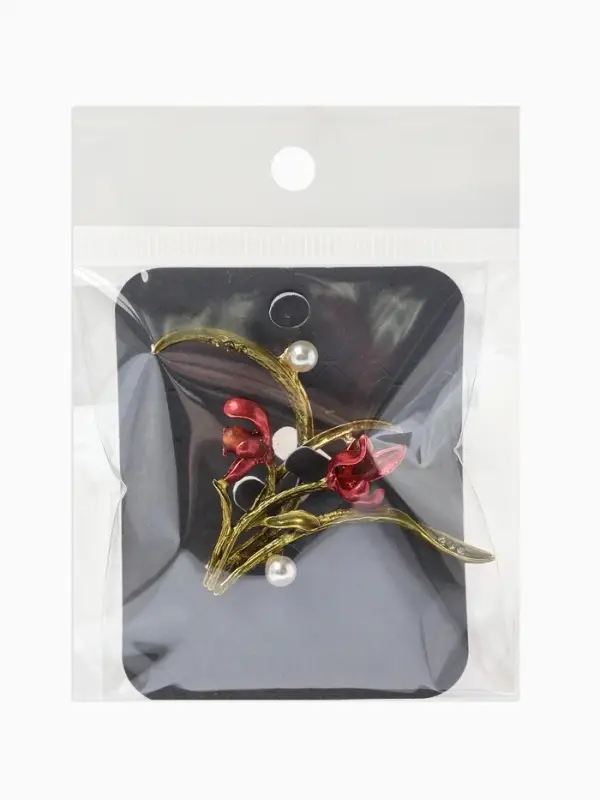 Брошь &laquo;Цветы&raquo; ирисы, жемчуг, цвет красно-зелёный