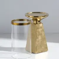 Подсвечник на 1 свечу &laquo;Буэно&raquo;, керамика, стекло, d=7.5 см, золото, 9.5&times;9.5&times;29.5 см
