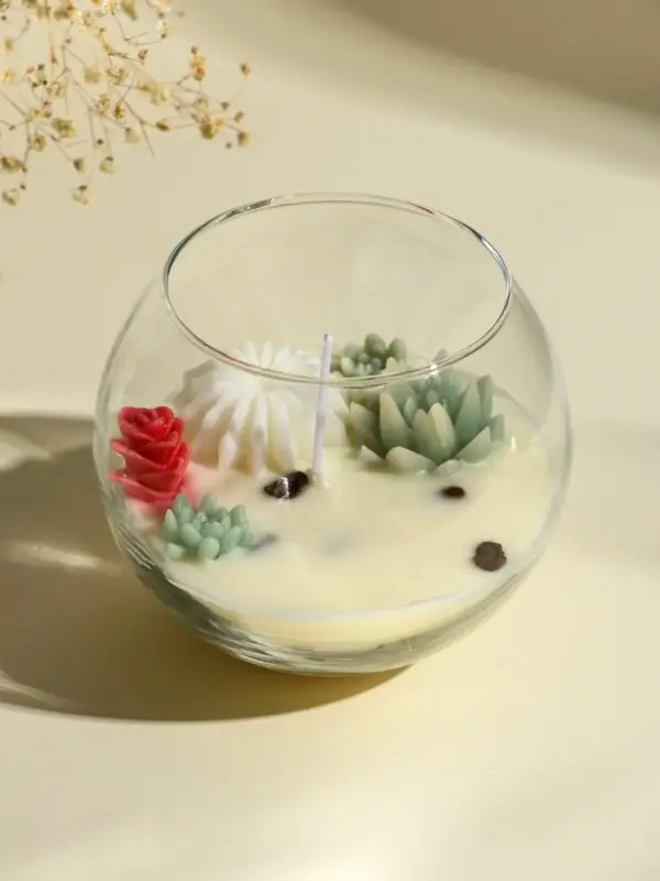 Ароматическая свеча в подсвечнике &laquo;Суккуленты&raquo;, 1 фитиль, кофе, 11&times;11&times;10 см