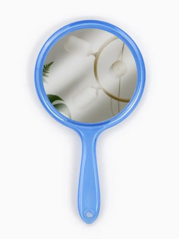 Зеркало с ручкой, двустороннее, с увеличением х2, 11.5&times;21 см, (d=10 см), МИКС