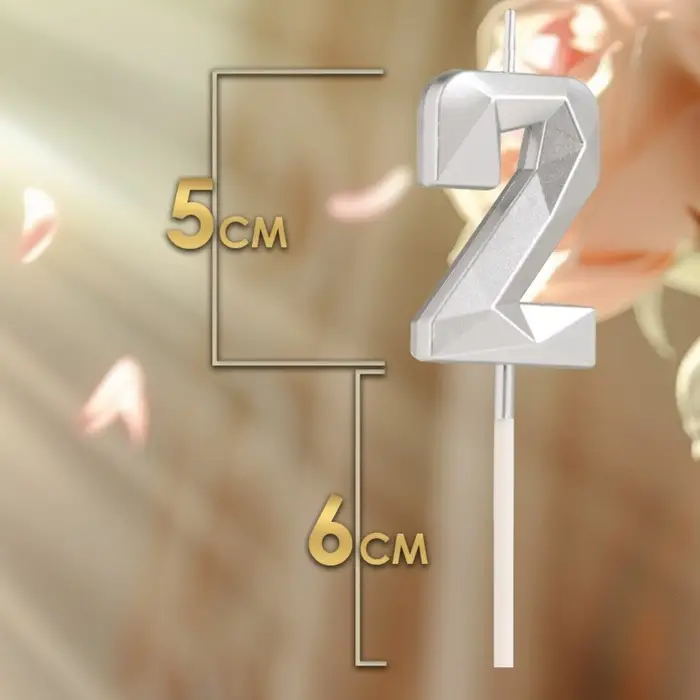 Свеча в торт на шпажке «Алмаз», цифра 2, серебряная, 5×2.6 см Свеча в торт на шпажке «Алмаз», цифра 2, серебряная, 5×2.6 см