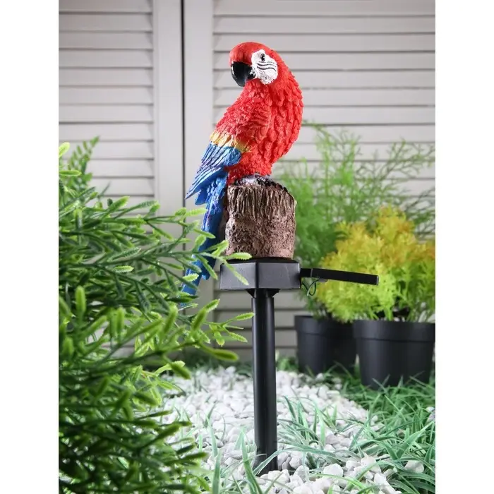 Садовый светильник &laquo;Красный Ара&raquo;, уличный, на солнечной батарее, 45 см, 1 LED, свечение тёплое белое