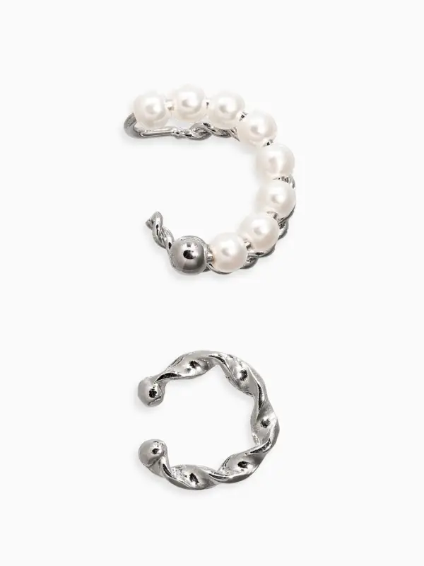 Серьги каффы &laquo;Жемчужная диадема&raquo;, 2 шт. белые в серебре