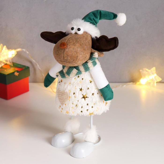 Кукла интерьерная Кукла интерьерная "Лосик в зелёном колпаке, и белом наряде с золотыми узорами" 30х10х14 см