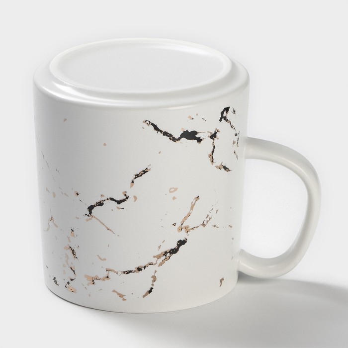 Кружка керамическая с ложкой «Белый мрамор», 350 мл, цвет белый Кружка керамическая с ложкой «Белый мрамор», 350 мл, цвет белый