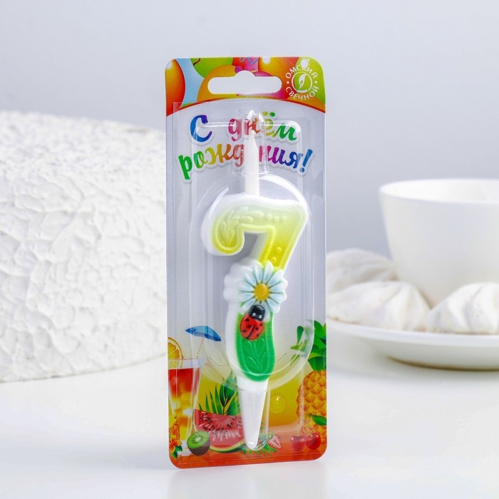 Свеча для торта Свеча для торта "Ромашки", 10,2 см, разноцветная цифра "7"