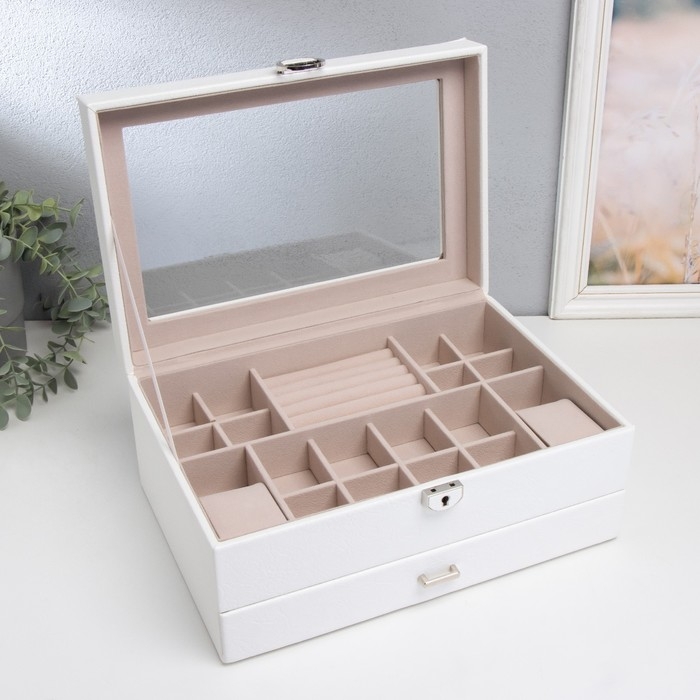 Шкатулка кожзам для украшений  Шкатулка кожзам для украшений "Кабрина" белая 30,5х20х13,5 см