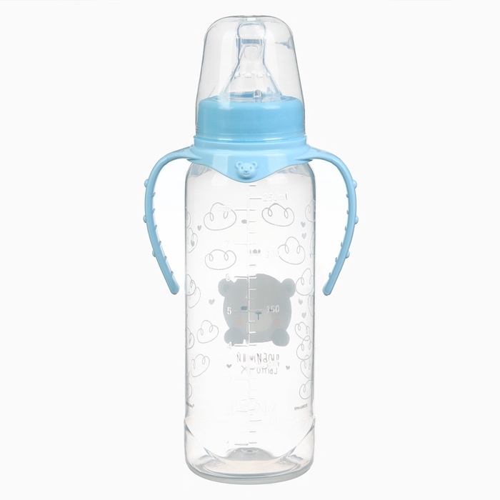 Бутылочка для кормления Бутылочка для кормления "Наш любимый сыночек" 250 мл цилиндр, с ручками, цвет голубой