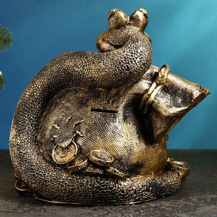 Копилка Копилка "Змея с мешком " черное золото, 25х27х23см