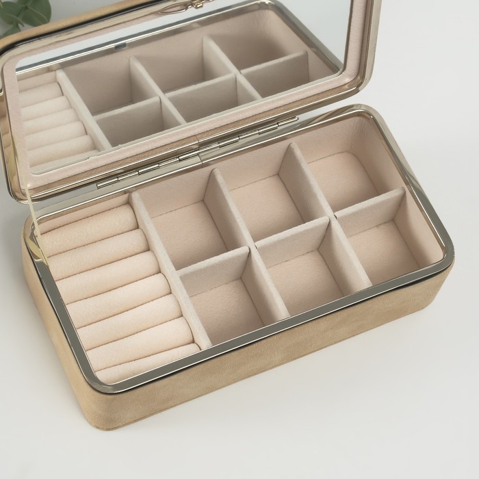 Шкатулка кожзам для украшений Шкатулка кожзам для украшений "Бархатная кожа" песочная 10х18х6 см