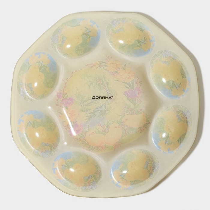 Подставка стеклянная для яиц Доляна «Цыплята», 21×1 см, 8 ячеек Подставка стеклянная для яиц Доляна «Цыплята», 21×1 см, 8 ячеек