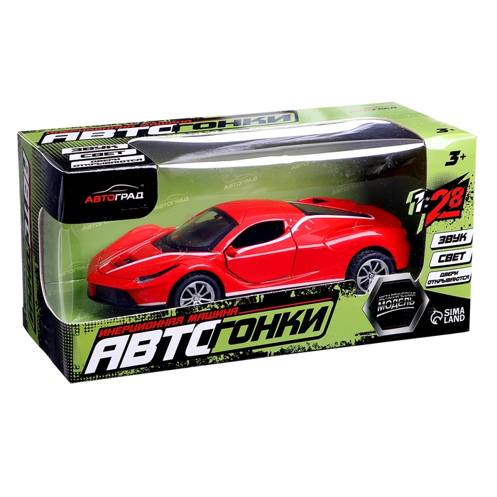 Машина металлическая «Купе», 1:28, световые и звуковые эффекты, открываются двери, цвет красный