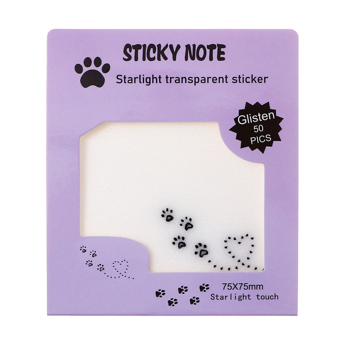 Блок с липким краем 75мм х 75мм 50л пластик прозрачные с блестками Лапки кошки Блок с липким краем 75мм х 75мм 50л пластик прозрачные с блестками Лапки кошки