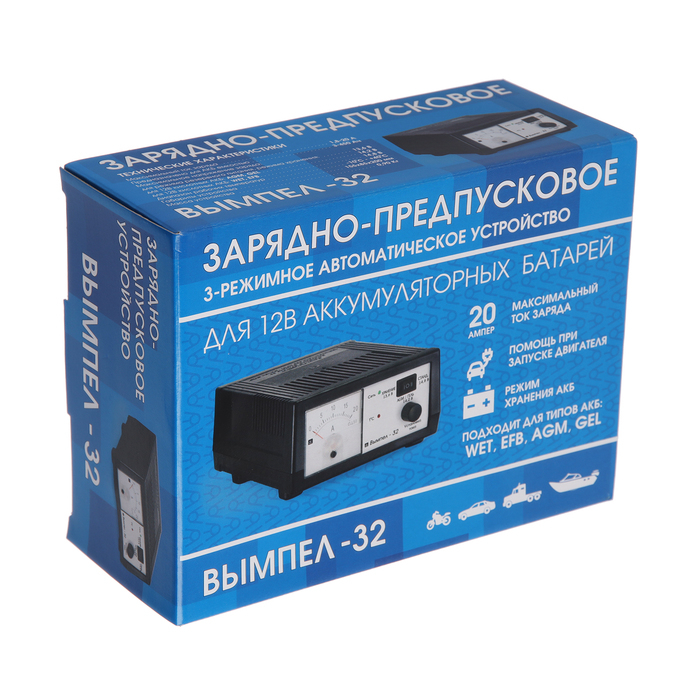 Зарядно-предпусковое устройство  Зарядно-предпусковое устройство "Вымпел-32",0.8-20 А,12 В,для гелевых кислотных и AGM АКБ