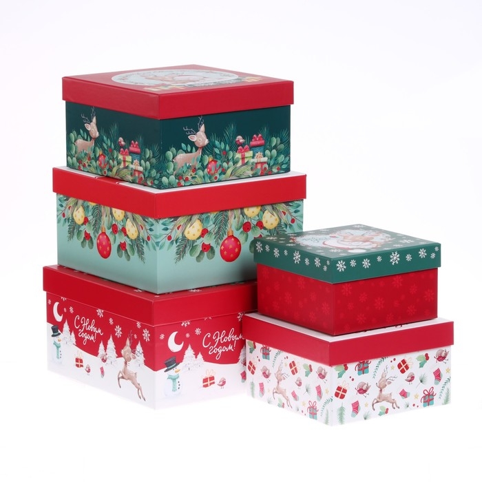 Новый год. Набор коробок 5 в 1 Новый год. Набор коробок 5 в 1 "С Новым Годом!", Me To You зелено-красная