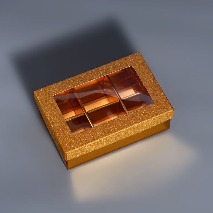 Коробка для 6 конфет золото глиттер, 12 х 8,5 х 4 см. Кондитерская упаковка Коробка для 6 конфет золото глиттер, 12 х 8,5 х 4 см. Кондитерская упаковка