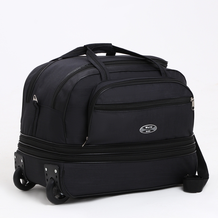 Сумка дорожная на колёсах, отдел на молнии, с увеличением, 2 наружных кармана, цвет чёрный Сумка дорожная на колёсах, отдел на молнии, с увеличением, 2 наружных кармана, цвет чёрный