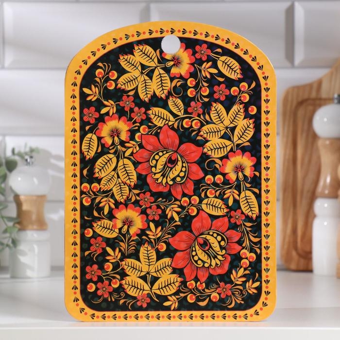 Доска разделочная сувенирная  Доска разделочная сувенирная "Хохлома, чёрный фон", 19,5×27,5 см