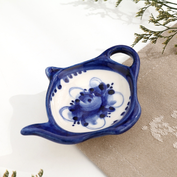 Подставка под чайные пакетики, гжель, фарфор, 10х7 см Подставка под чайные пакетики, гжель, фарфор, 10х7 см