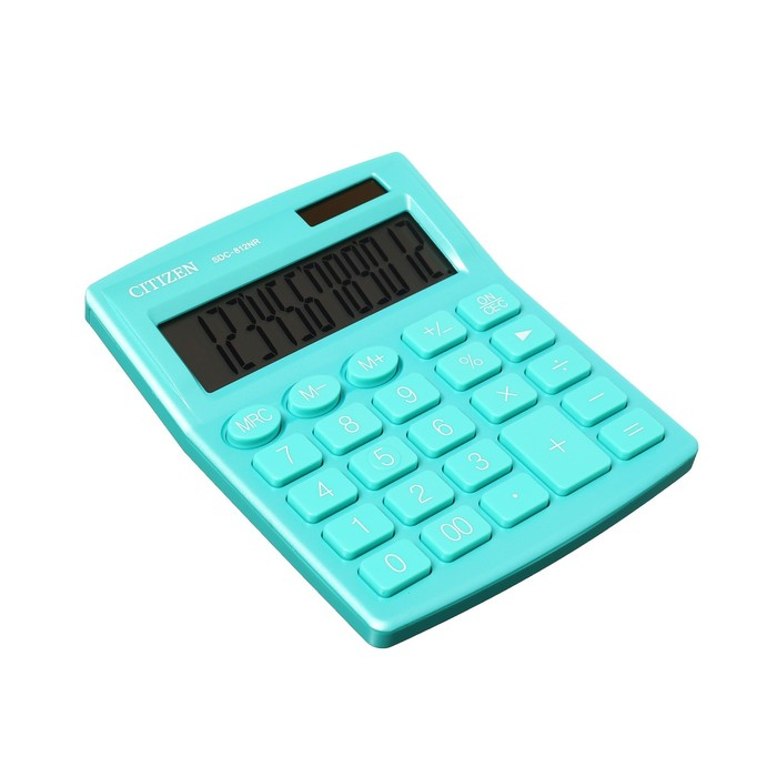 Калькулятор настольный Citizen  Калькулятор настольный Citizen "SDC-812NR", 12-разрядный, 124 х 102 х 25 мм, двойное питание, бирюзовый