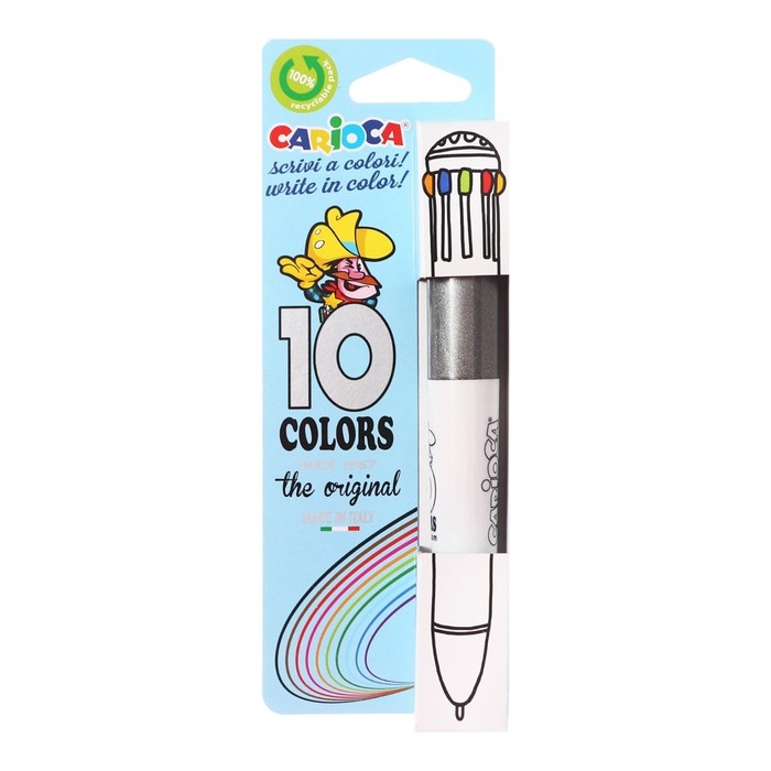 Ручка шариковая автоматическая, 10 цветов, Ручка шариковая автоматическая, 10 цветов, "Carioca", узел 1.0 мм, стандартная палитра, микс