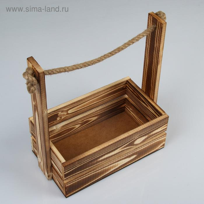 Кашпо деревянное 25.5×15×30 см  Кашпо деревянное 25.5×15×30 см "Аром", ручка канат, обожженный