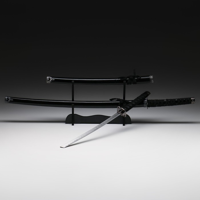 Сув. изделие катаны 2в1 на подставке, ножны дерево, черные глянец 78/103 см