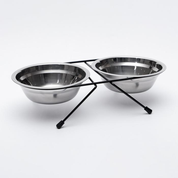 Набор из 2  мисок на подставке,  2 х 500 мл, чёрная подставка Набор из 2  мисок на подставке,  2 х 500 мл, чёрная подставка