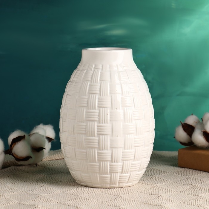 Кашпо - ваза  Кашпо - ваза "Плетенка" 19х14см, белая