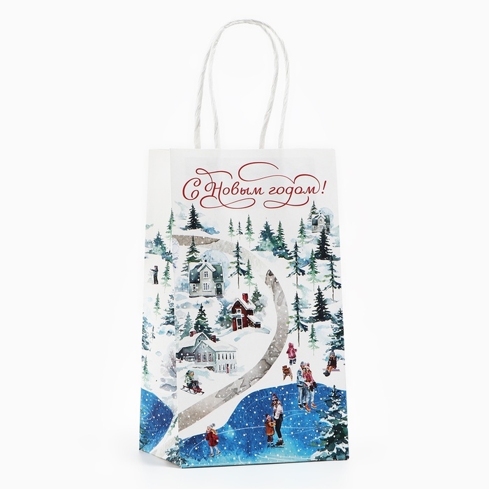 Пакет подарочный новогодний «С Новым годом», белый крафт, 12 х 21 х 9 см , Новый год Пакет подарочный новогодний «С Новым годом», белый крафт, 12 х 21 х 9 см , Новый год