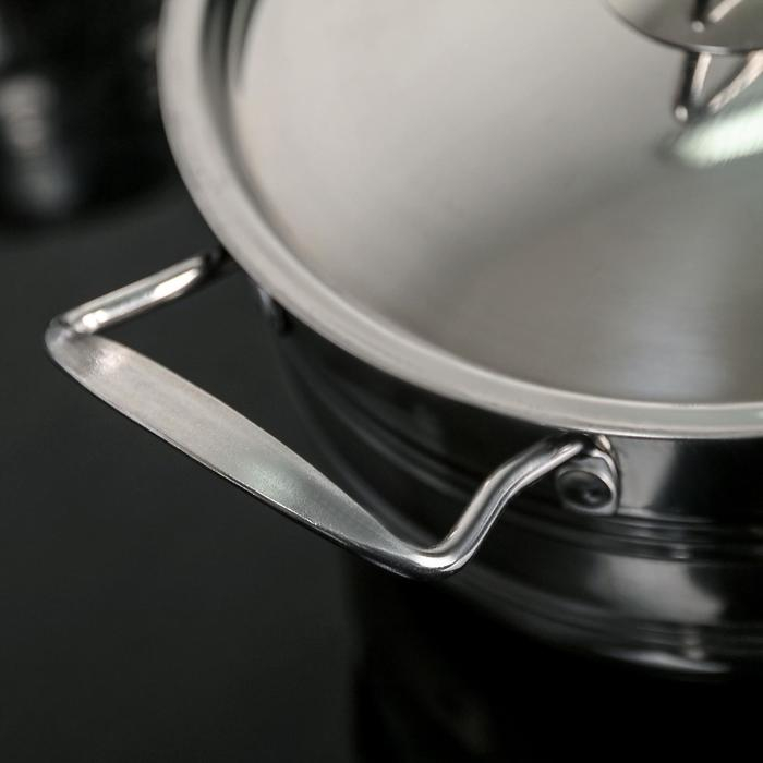 Набор кастрюль из нержавеющей стали «Ясмин», 4 кастрюли: 2 л, 2,7 л, 3,5 л, 4,5 л, d=17/19/21/23 см, металлические крышки, индукция Набор кастрюль из нержавеющей стали «Ясмин», 4 кастрюли: 2 л, 2,7 л, 3,5 л, 4,5 л, d=17/19/21/23 см, металлические крышки, индукция