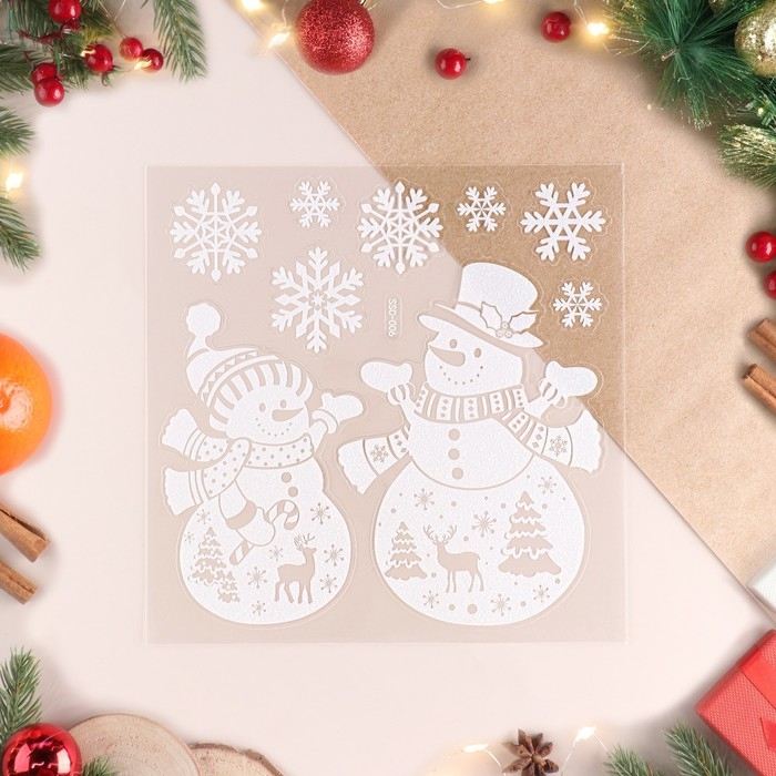 Наклейки на окна Наклейки на окна "Новогодние" снеговики, 26 х 21 см