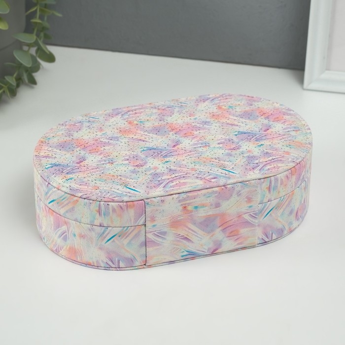 Шкатулка кожзам для украшений Шкатулка кожзам для украшений "Мазки краски" серебристые точки сирень 13,5х22,5х6,5 см