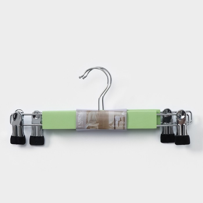 Вешалки для брюк и юбок LaDо́m Brillant, 28×12×2,3 см, 2 шт, деревянные, с зажимами, цвет фисташковый Вешалки для брюк и юбок LaDо́m Brillant, 28×12×2,3 см, 2 шт, деревянные, с зажимами, цвет фисташковый