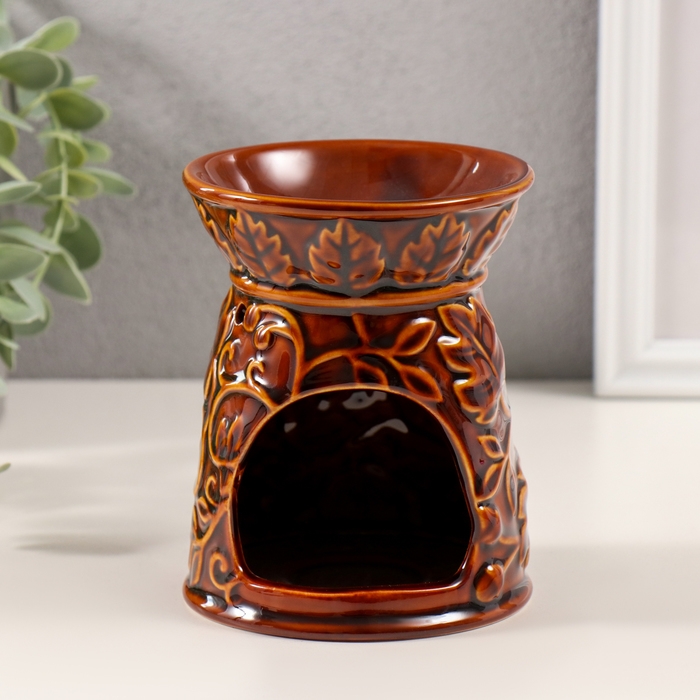 Аромалампа керамика  Аромалампа керамика "Растительный узор" карамель 9,5х9,5х12 см