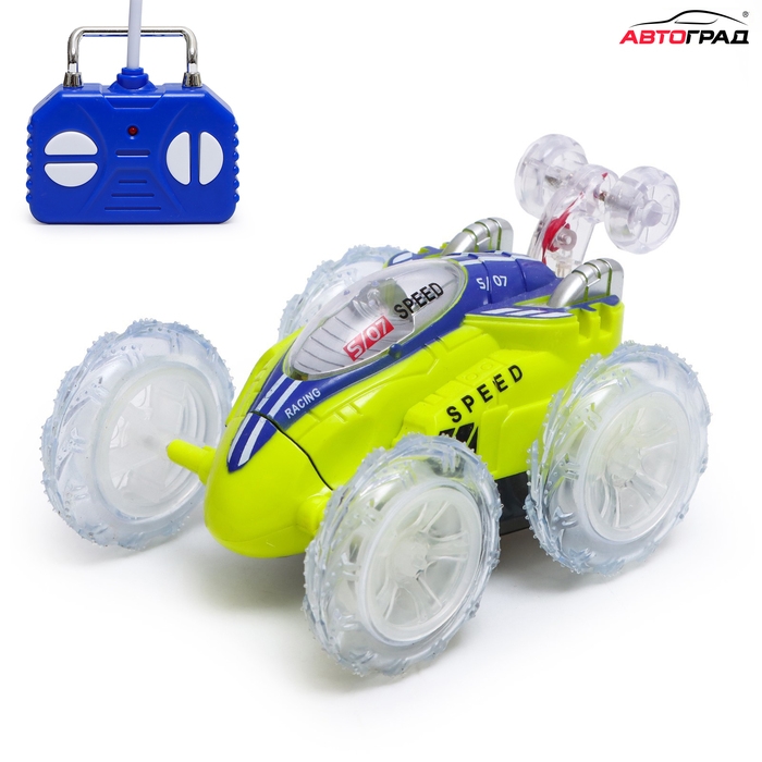 Машина-перевёртыш радиоуправляемая «Трюк», работает от батареек, световые эффекты, цвет зелёный Машина-перевёртыш радиоуправляемая «Трюк», работает от батареек, световые эффекты, цвет зелёный