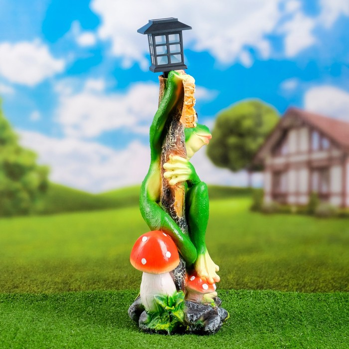 Садовый фонарь  Садовый фонарь "Лягушка с фонарем и табличкой "Привет" 56х26см