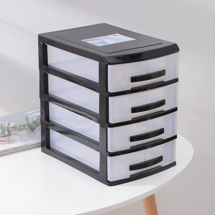Мини-комод 4-х секционный, чёрный/прозрачный Мини-комод 4-х секционный, чёрный/прозрачный