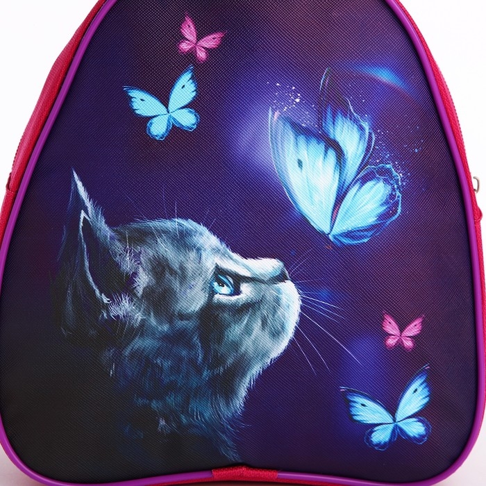 Рюкзак детский для девочки «Котик и бабочка», 23 х 23 х 20 5 см, отдел на молнии, цвет красный