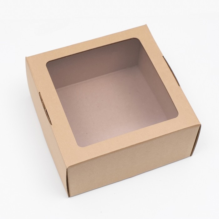 Коробка самосборная, с окном, крафт, бурая, 23 х 23 х 12 см Коробка самосборная, с окном, крафт, бурая, 23 х 23 х 12 см
