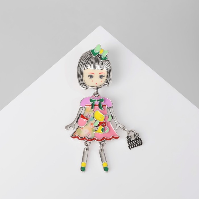 Брошь «Девочка» необычная, цветная в чернёном серебре Брошь «Девочка» необычная, цветная в чернёном серебре